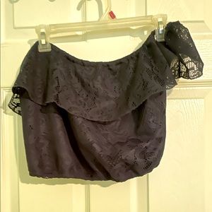 Navy Blue Off the Shoulder Crop Top